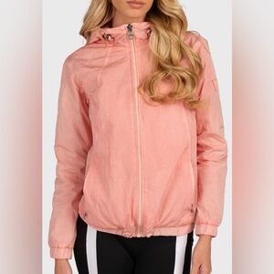 GUESS Pamela Front Zip Garment Dyed Jacket, Peach Crème, sz M